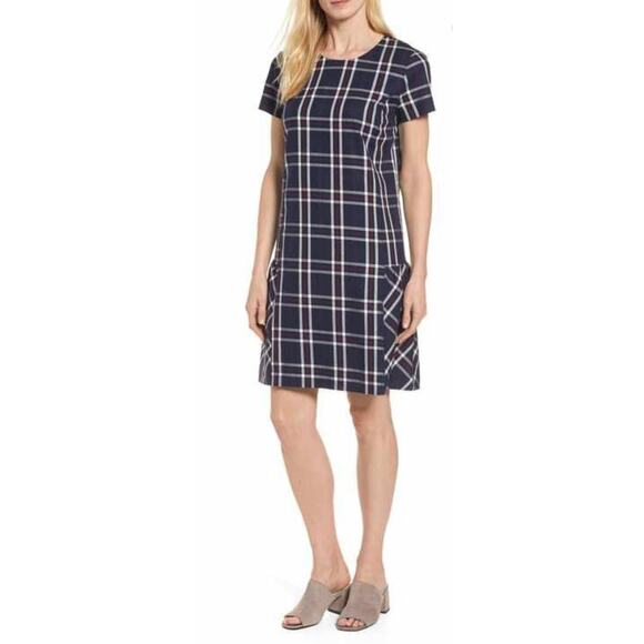 Halogen Blue Plaid Drop Waist Dress sz S - Picture 2 of 4